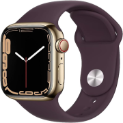 Apple Watch Series 7 41mm GPS + Cellular Edelstahlgehäuse gold mit Sportarmband dunkelkirsch