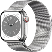 Apple Watch Series 8 45mm GPS + Cellular Edelstahlgehäuse silber mit Milanaise Armband silber