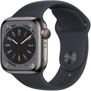 Apple Watch Series 8 41mm GPS + Cellular Edelstahlgehäuse graphit mit Sportarmband mitternacht