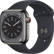 Apple Watch Series 8 45mm GPS + Cellular Edelstahlgehäuse graphit mit Sportarmband mitternacht
