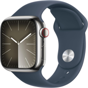 Apple Watch Series 9 41mm GPS + Cellular Edelstahlgehäuse silber mit Sportarmband sturmblau (S/M)