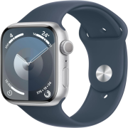 Apple Watch Series 9 45mm GPS Aluminiumgehäuse silber mit Sportarmband sturmblau (M/L)