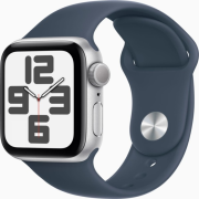 Apple Watch SE (2022) 40mm GPS Aluminiumgehäuse silber mit Sportarmband sturmblau (S/M)