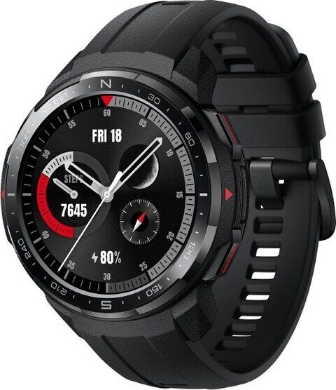 Honor Watch GS Pro 35mm Bluetooth Silikonarmband schwarz Edelstahlgehäuse silber 