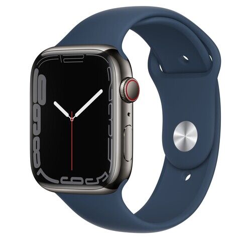 Apple Watch Series 7 45mm Cellular Sportarmband abyssblau Edelstahlgehäuse graphit