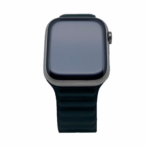Apple Watch Series 7 45mm Cellular Titangehäuse Lederarmband mit Endstück sequoia green
