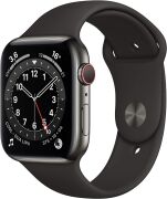 Apple Watch Series 6 44mm GPS + Cellular Edelstahlgehäuse graphit mit Sportarmband schwarz
