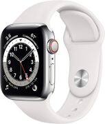Apple Watch Series 6 40mm GPS + Cellular Edelstahlgehäuse silber mit Sportarmband weiß
