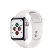 Apple Watch Series 5 44mm GPS + Cellular Edelstahlgehäuse silber mit Sportarmband weiß