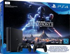 Sony PlayStation 4 slim 1TB schwarz CUH-2116B inkl. StarWars Battlefront II + 2 DualShock Controller
