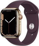 Apple Watch Series 7 45mm GPS + Cellular Edelstahlgehäuse gold mit Sportarmband dunkelkirsch
