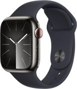 Apple Watch Series 9 41mm GPS + Cellular Edelstahlgehäuse graphit mit Sportarmband mitternacht (S/M)