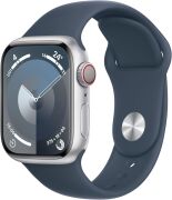 Apple Watch Series 9 41mm GPS + Cellular Aluminiumgehäuse silber mit Sportarmband sturmblau (S/M)