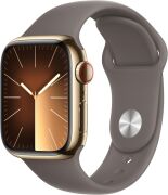 Apple Watch Series 9 41mm GPS + Cellular Edelstahlgehäuse gold mit Sportarmband tonbraun (S/M)