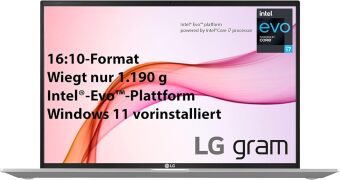 LG gram (2021) 16 Zoll i7-1165G7 16GB RAM 1TB SSD Iris Xe Win11H silber