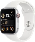 Apple Watch SE (2022) 44mm GPS + Cellular Aluminiumgehäuse silber mit Sportarmband weiß